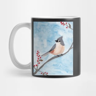 Tufted Titmouse with Holiday Berries Mug